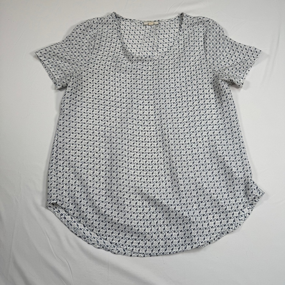 Pleione Nordstrom Short Sleeve Blouse Womens Size XSP White Blue Print